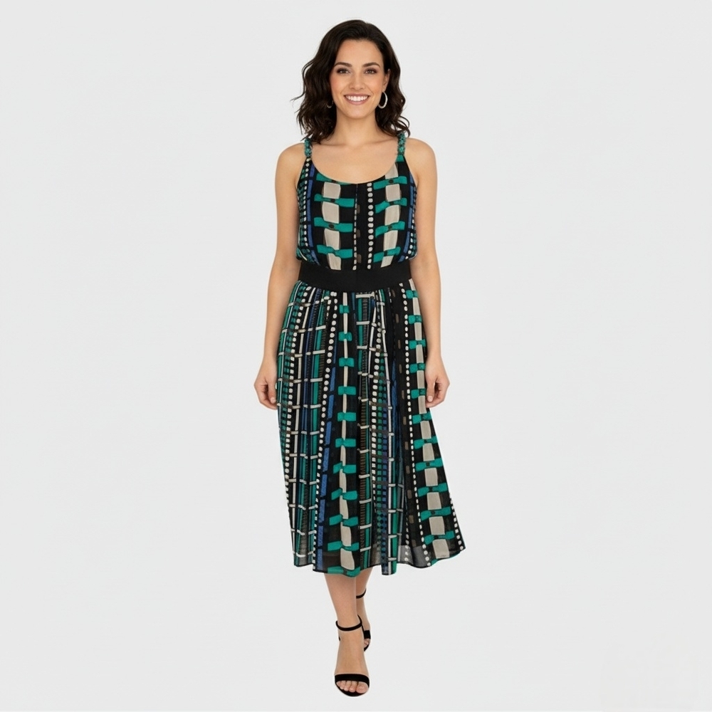 Jones New York Beaded Strap Geometric Print Midi Dress